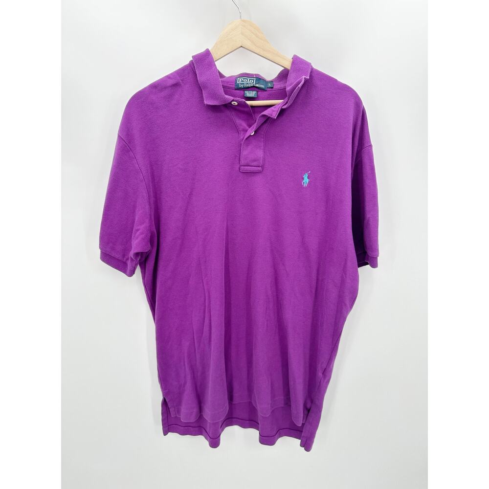 Polo Ralph Lauren Shirt Men LARGE Purple Short Sleeve Collared 100% Cotton Polo
